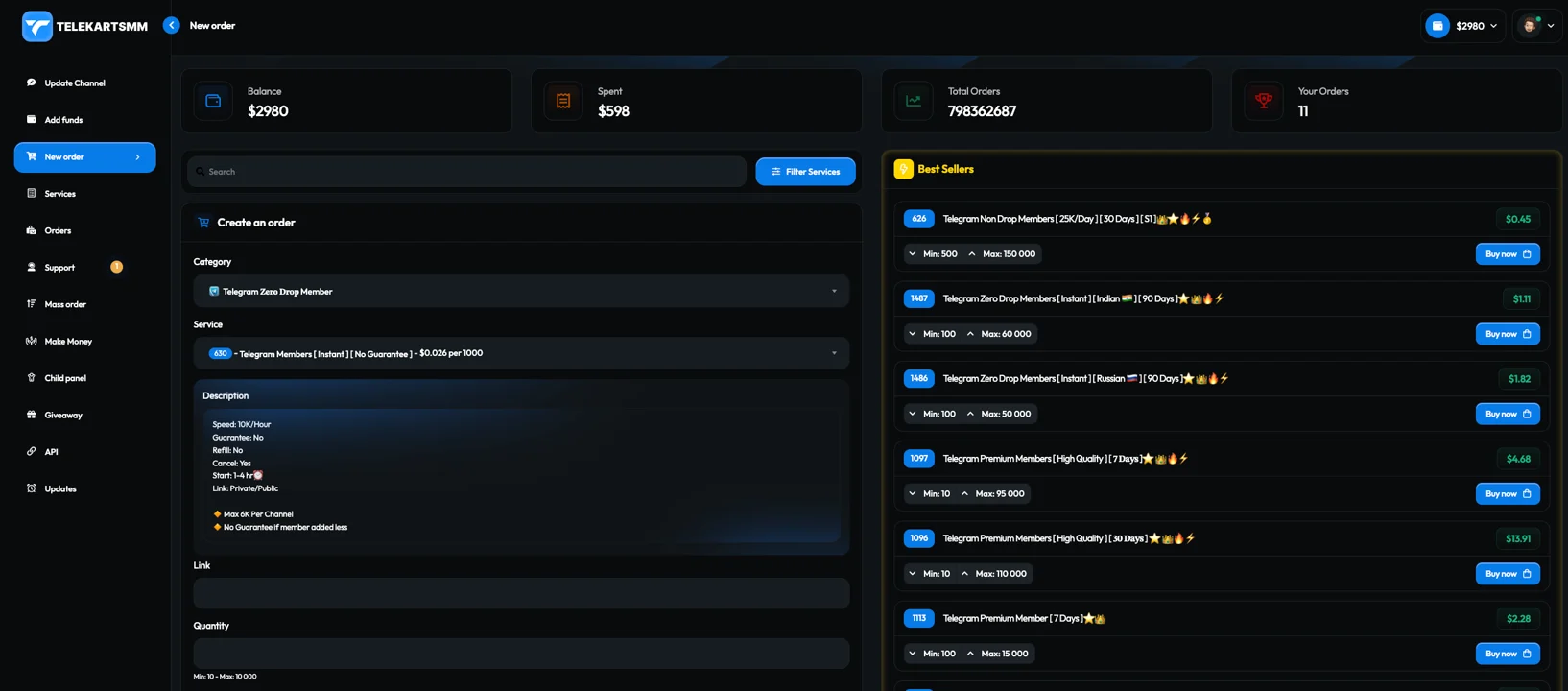 TelekartSMM.com Panel Image