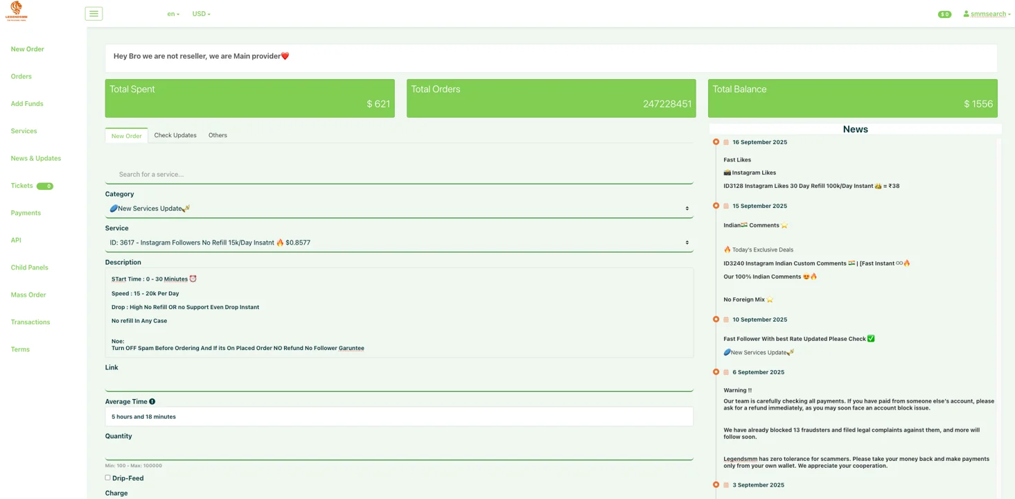 LegendSMM.com Panel Image